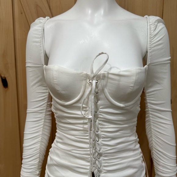 Oh Polly Fantasy Long Sleeve Ruched Sheer Dress Size 2 NWT! Lace Up Baby Doll - Picture 4 of 16